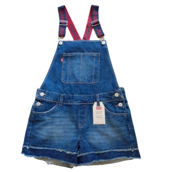 LEVI'S Little Girl's & Girl's Denim Logo Boyfriend Shortalls - Picture 1 of 11